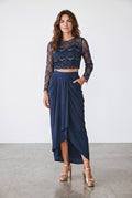 Midnight Elegance Embellished Navy Crop Top & Drape Skirt Co-Ord Set