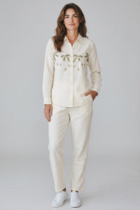 Ivory Botanical Embroidered Shirt & Trouser Set