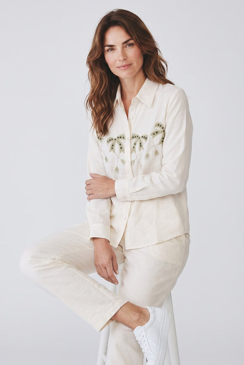 Ivory Botanical Embroidered Shirt & Trouser Set