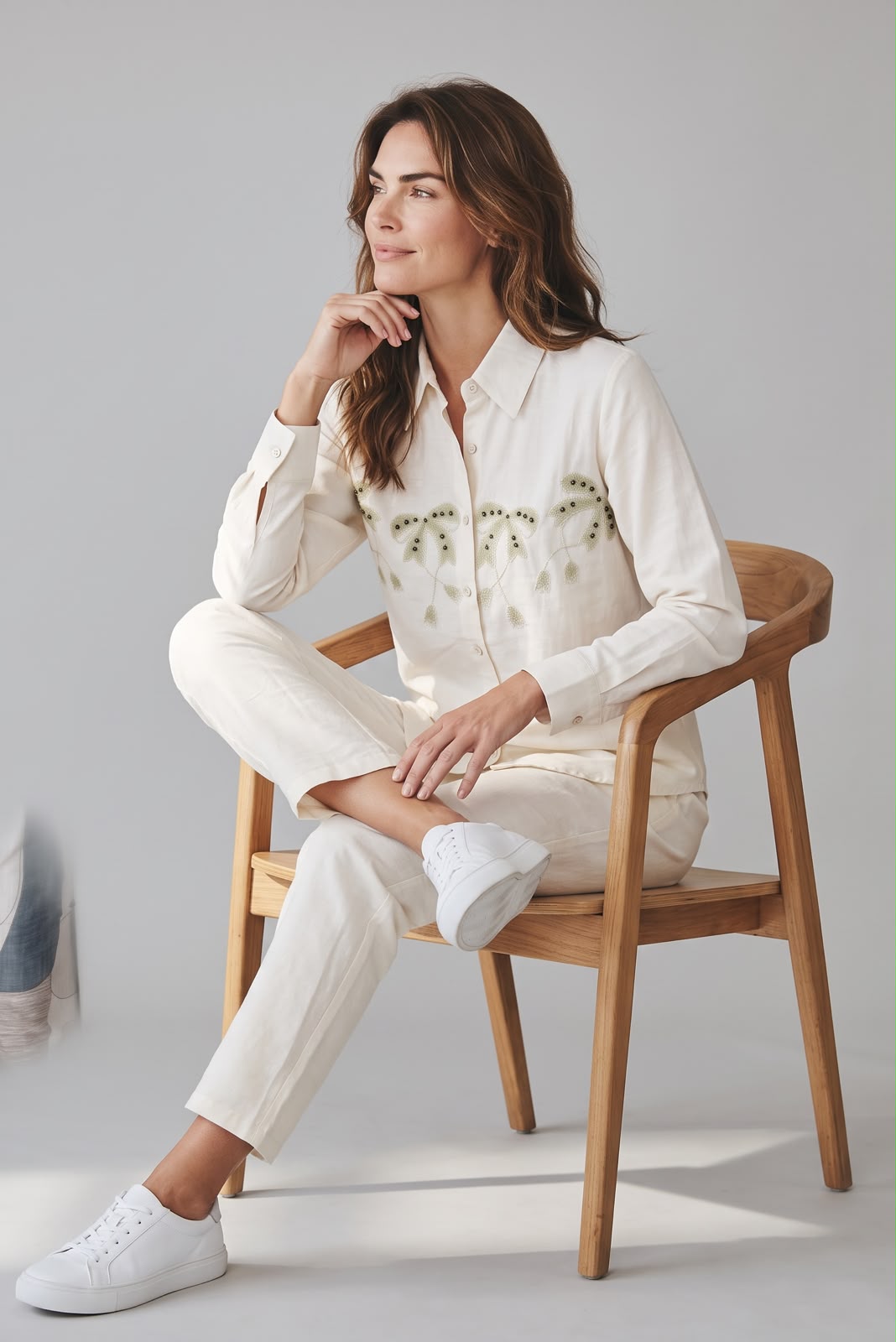 Ivory Botanical Embroidered Shirt & Trouser Set