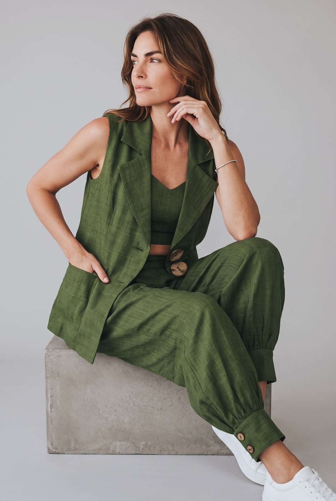 Olive Luxe Three-Piece Co-Ord Set
