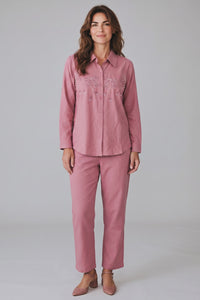 Pink Botanical Embroidered Shirt & Trouser Set