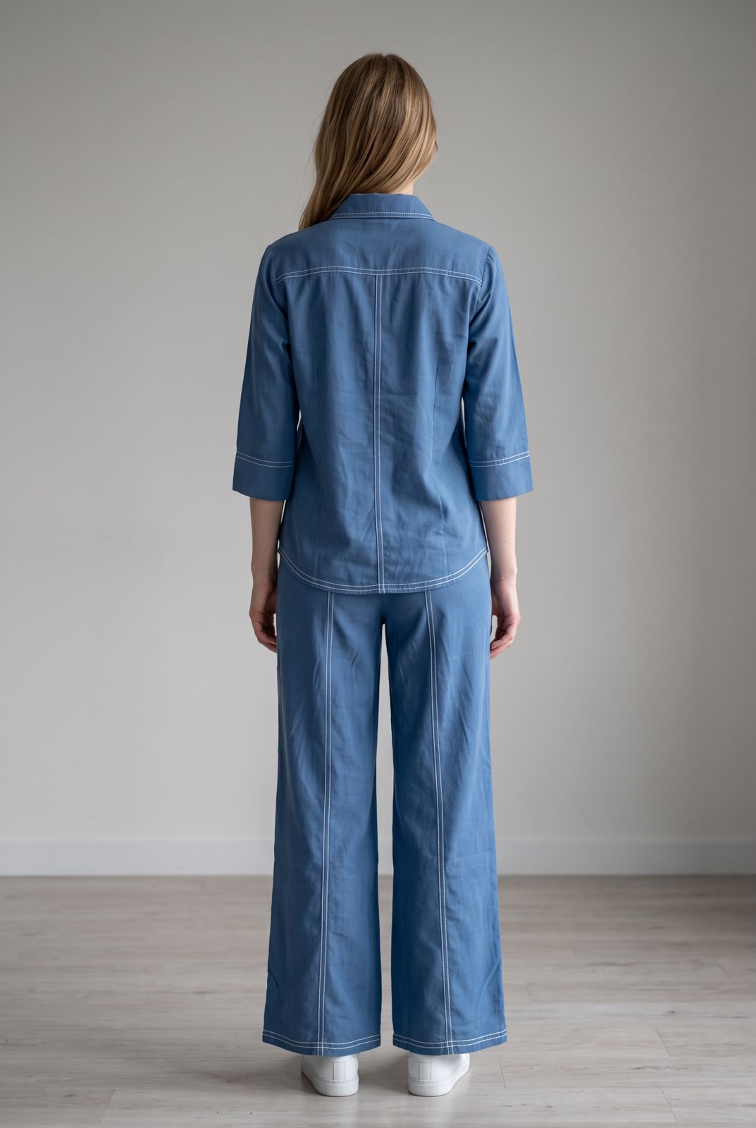 Denim Blue Contrast Stitch Shirt & Trouser Set