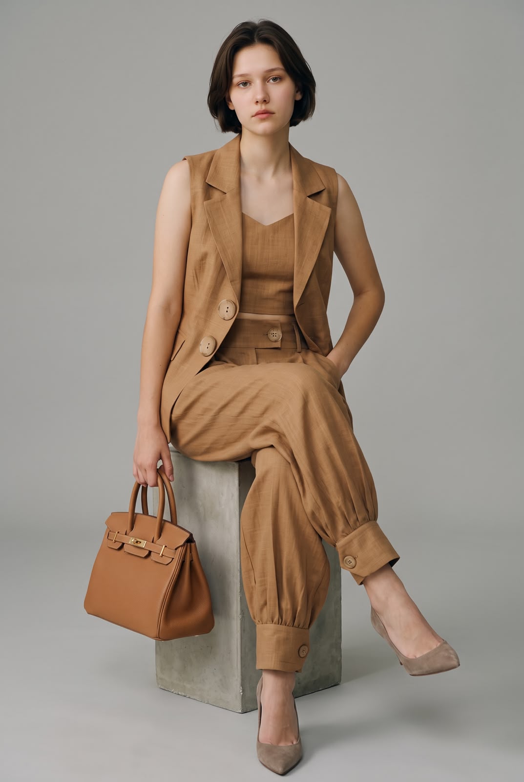 Camel Luxe Three-Piece Co-Ord Set
