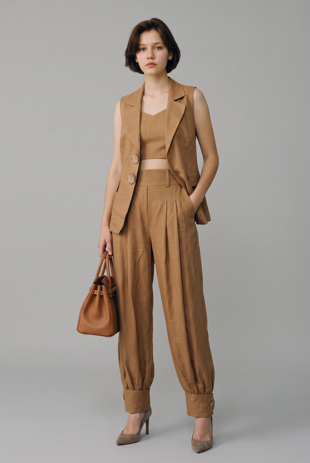 Camel Luxe Three-Piece Co-Ord Set