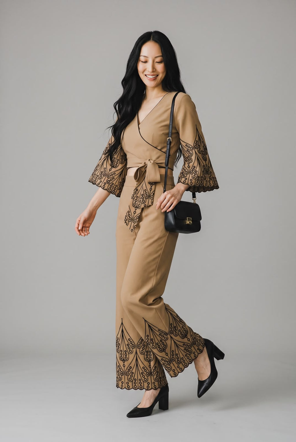 Khaki Grace Thread Embroidered Co-Ord Set