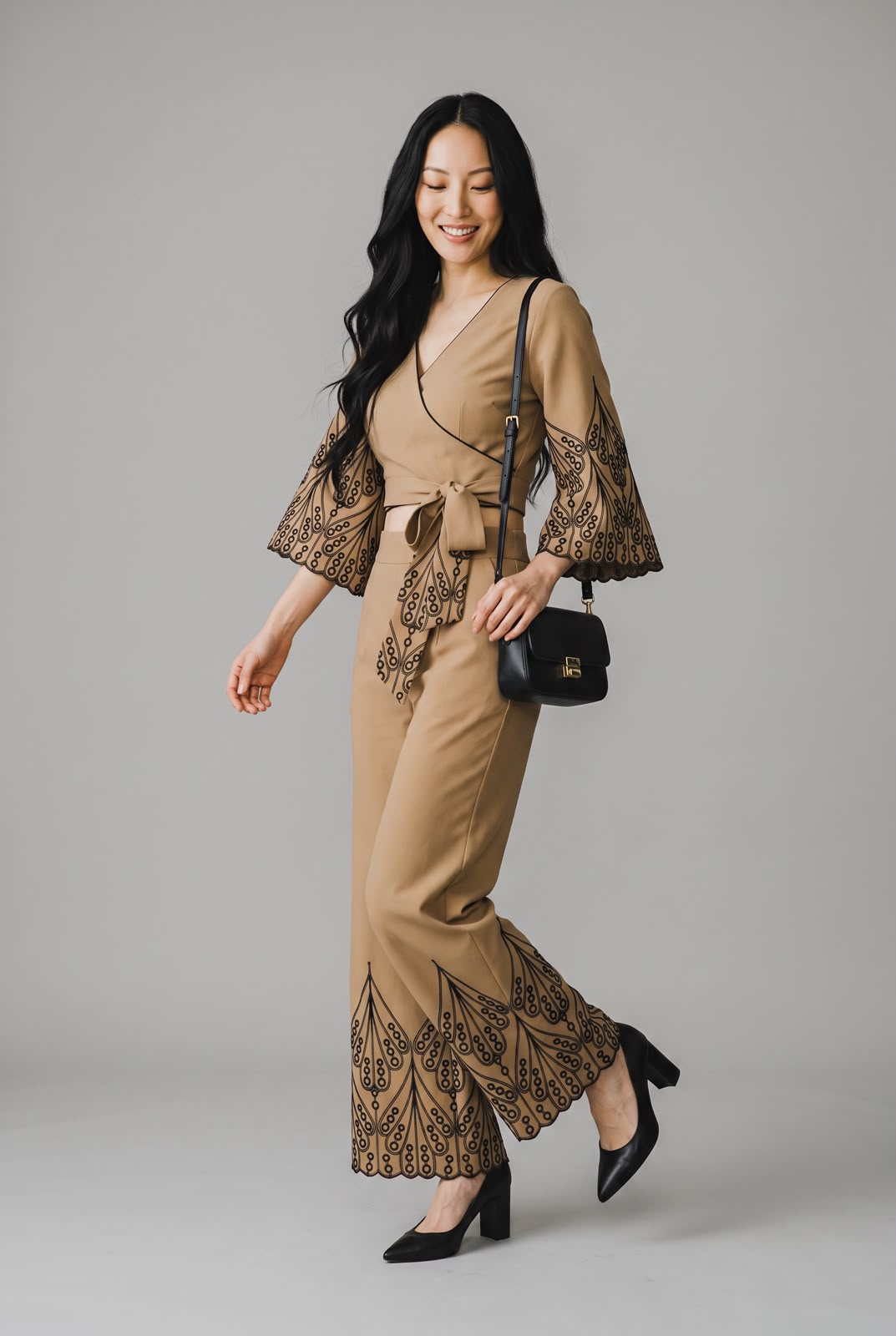Khaki Grace Thread Embroidered Co-Ord Set