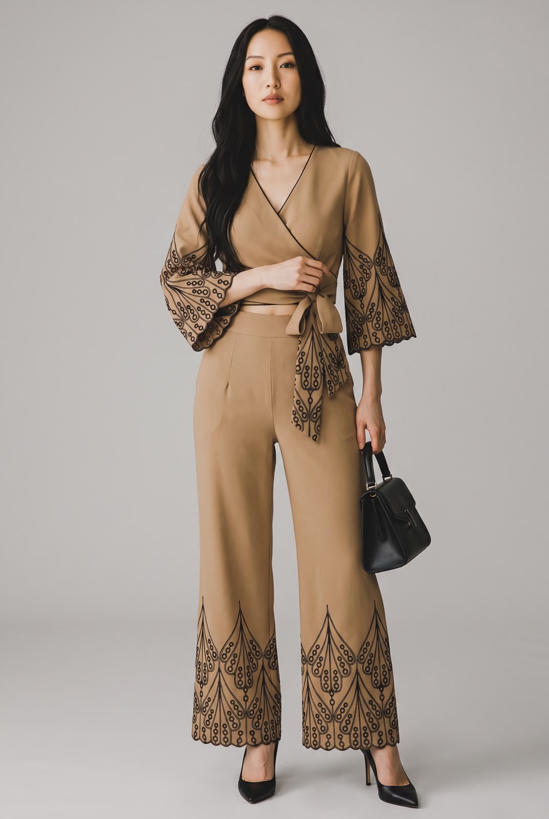 Khaki Grace Thread Embroidered Co-Ord Set