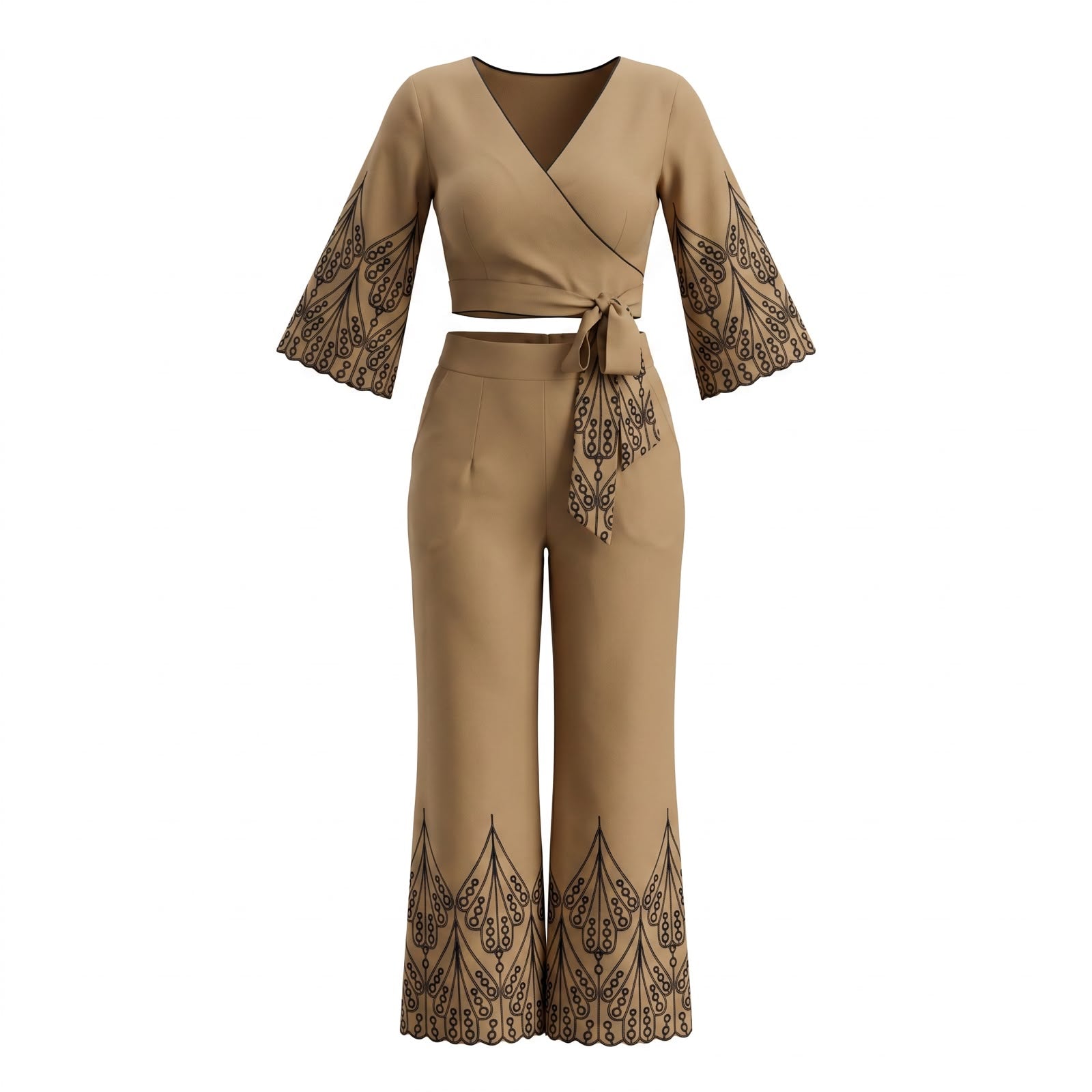 Khaki Grace Thread Embroidered Co-Ord Set