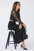 Midnight Elegance Embellished Black Crop Top & Drape Skirt Co-Ord Set