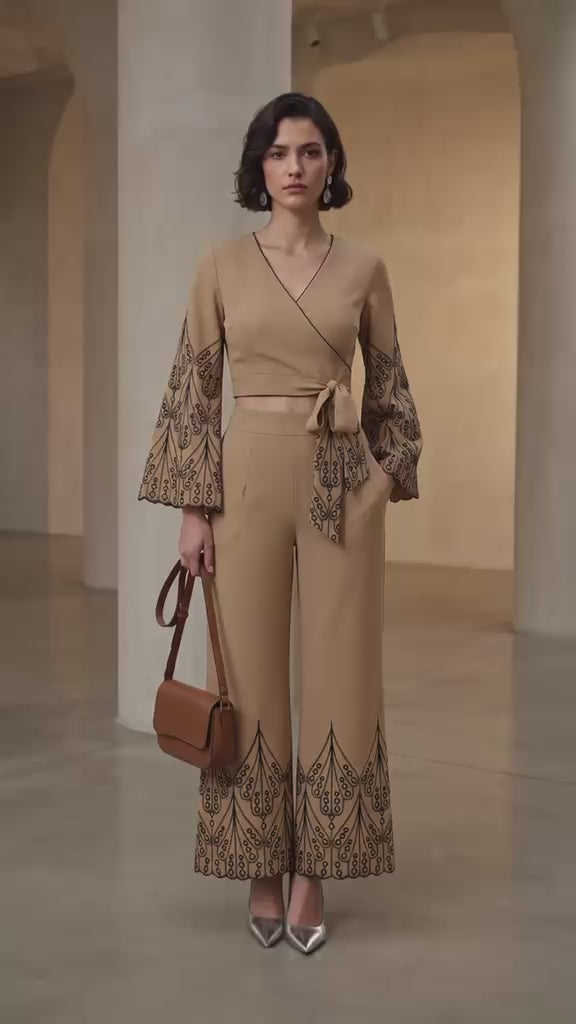Khaki Grace Thread Embroidered Co-Ord Set